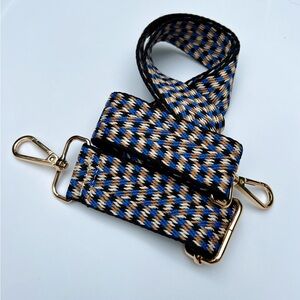 Woven Blue White Gold Adjustable Crossbody Guitar Purse Strap Gold Hardware